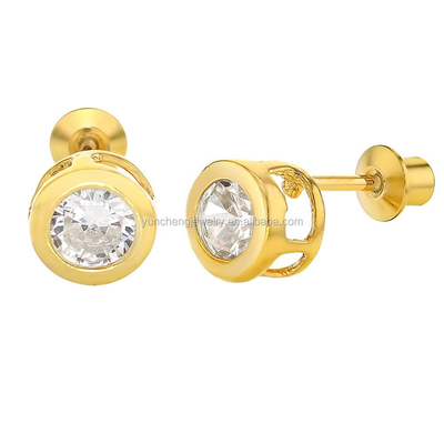 ทําด้วยมือ 4 มิลลิเมตร ชัดเจน CZ ทอง Plated Stud หูหูสําหรับเด็ก 925 เงินเครื่องประดับ