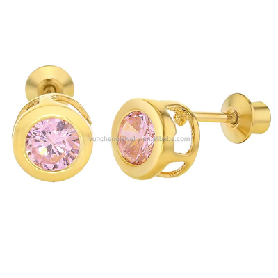 ทําด้วยมือ 4 มิลลิเมตร ชัดเจน CZ ทอง Plated Stud หูหูสําหรับเด็ก 925 เงินเครื่องประดับ