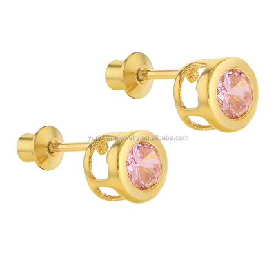 ทําด้วยมือ 4 มิลลิเมตร ชัดเจน CZ ทอง Plated Stud หูหูสําหรับเด็ก 925 เงินเครื่องประดับ