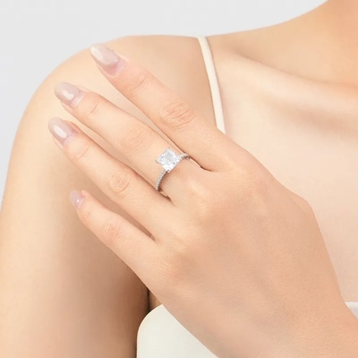 Handmade White Ice Cut Square 925 แหวนแต่งงานเงินสเตอร์ลิง