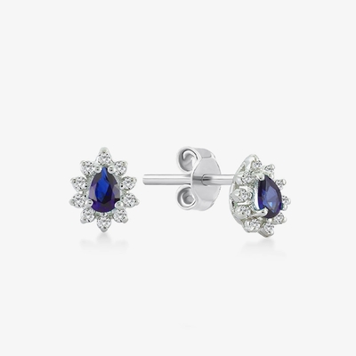 เพียงแค่ 18K ทอง Plated Pear Sapphire และสีขาว Cubic Zircon หูฟังสําหรับการหมั้น