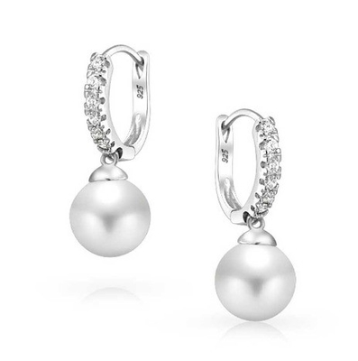 10MM Pearl Cubic เซอร์คอนia Dangle Earrings OEM CZ Dangle Drop Earrings วงจรหูห้อยห้อยห้อยห้อยห้อย