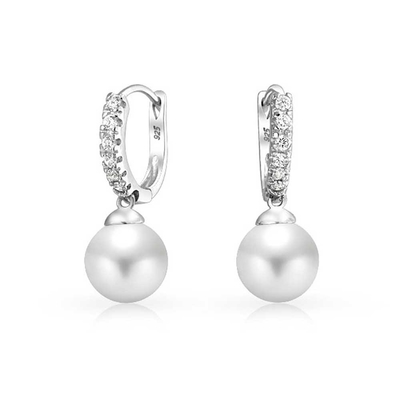 10MM Pearl Cubic เซอร์คอนia Dangle Earrings OEM CZ Dangle Drop Earrings วงจรหูห้อยห้อยห้อยห้อยห้อย