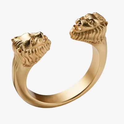 แหวนหัวสิงโตสําหรับผู้ชาย 18K ทอง ขนาด 5 - ขนาด 10 แหวนสิงโตทองแดง