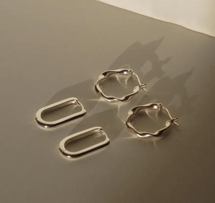 หูหูแฟชั่นตามสั่ง หนา 18 ทองคํา Plated Wave สแตนเลส Hoops