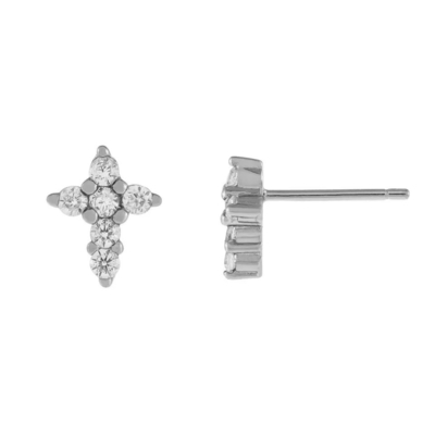 18K ทองเหลือง Micron Pave Cross Stud หูหูใน 925 เงินสเตอร์ลิงสําหรับเด็กผู้หญิง