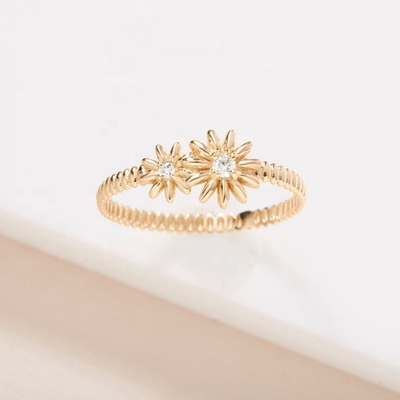 แฟชั่น ทอง 925 สเตอร์ลิง เงิน Daisy CZ แหวน