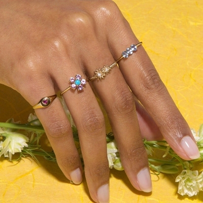 แฟชั่น ทอง 925 สเตอร์ลิง เงิน Daisy CZ แหวน