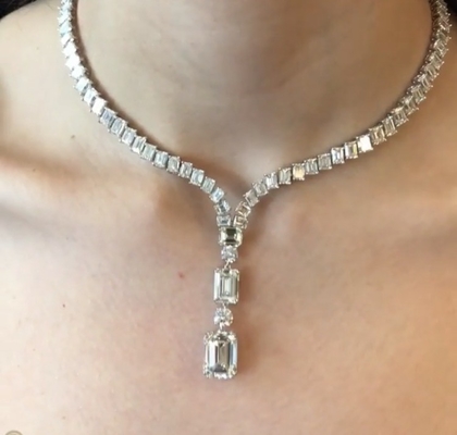 โรเดียม ชุบ Bling Bling จี้s 16in สร้อยคอเทนนิสสีขาว