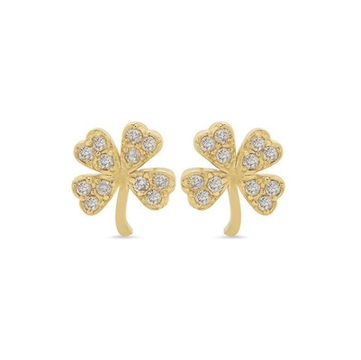 18K ทอง 925 สเตอร์ลิงเงิน Clover Stud หูหู