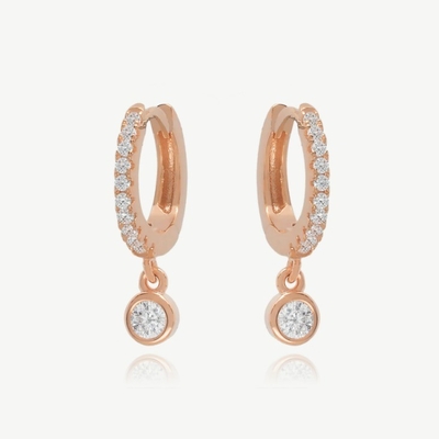 18K ทองคํา ชุบ S925 เงิน Huggies เล็ก ๆ น้อย ๆ Single Bezel หิน ห่วงs หูข้อมือสําหรับผู้หญิง