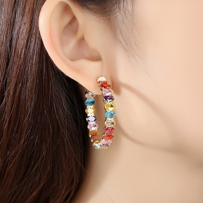 สีสันบราซิล 18K ทอง ห่วง หูหู ทรงวงรี ทองแดง หูหู