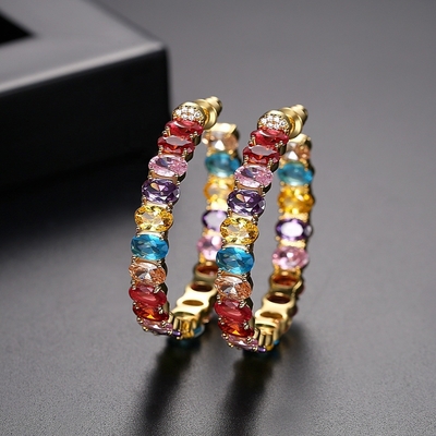 สีสันบราซิล 18K ทอง ห่วง หูหู ทรงวงรี ทองแดง หูหู