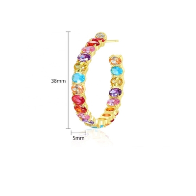 สีสันบราซิล 18K ทอง ห่วง หูหู ทรงวงรี ทองแดง หูหู