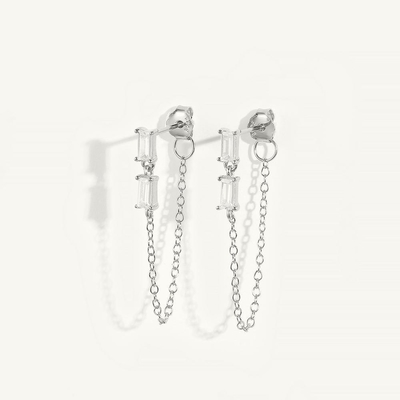 ขาย บาแกตต์ Cubic เซอร์คอน Threader Stud Earring พระเครื่อง 925 เงินสเตอร์ลิง สําหรับผู้หญิง