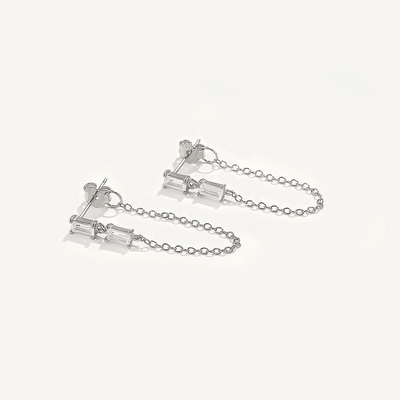 ขาย บาแกตต์ Cubic เซอร์คอน Threader Stud Earring พระเครื่อง 925 เงินสเตอร์ลิง สําหรับผู้หญิง