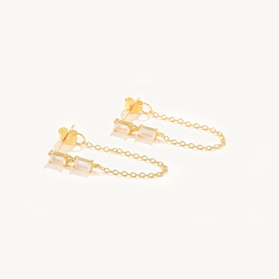 ขาย บาแกตต์ Cubic เซอร์คอน Threader Stud Earring พระเครื่อง 925 เงินสเตอร์ลิง สําหรับผู้หญิง