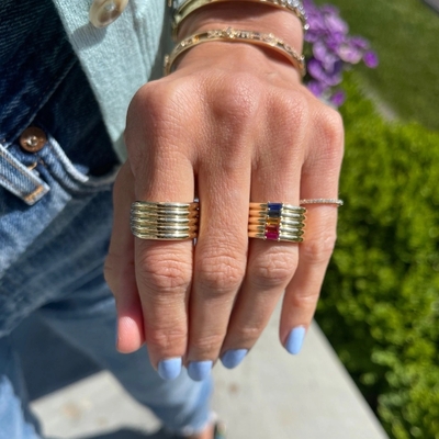18K ทองเหลือง Rainbow บาแกตต์ ตัด CZ Multi Fashion 925 สตอร์ลิงเงินวงแหวนผู้หญิง