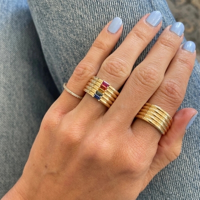 18K ทองเหลือง Rainbow บาแกตต์ ตัด CZ Multi Fashion 925 สตอร์ลิงเงินวงแหวนผู้หญิง