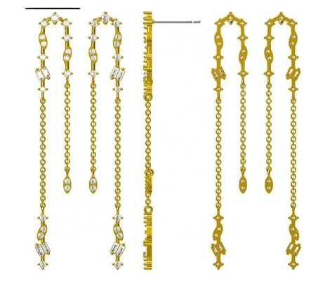 2024 บราซิล โกลด์ การชุบ Drop Chain Earrings ผู้หญิง 925 สเตอร์ลิง เงิน Earrings