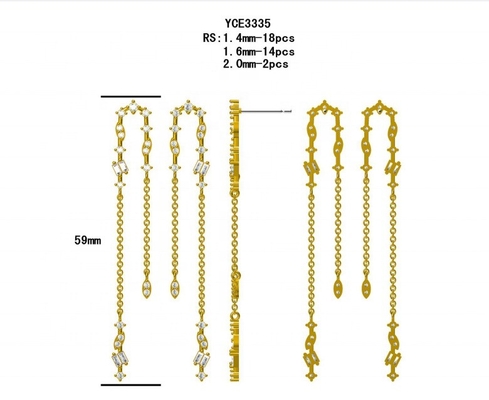 2024 บราซิล โกลด์ การชุบ Drop Chain Earrings ผู้หญิง 925 สเตอร์ลิง เงิน Earrings