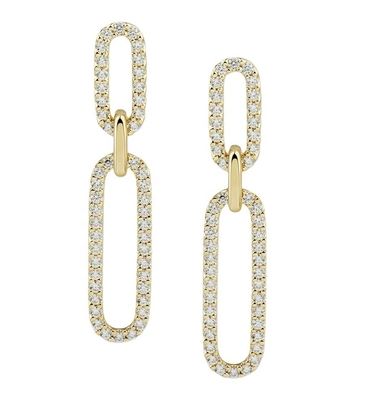 สีขาว CZ 18K Gold การชุบ Pave Link Drop Earrings ผู้หญิง เครื่องประดับแฟชั่น