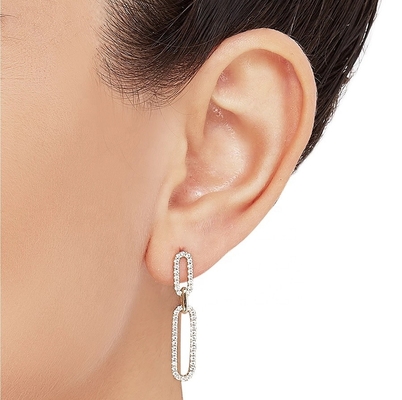 สีขาว CZ 18K Gold การชุบ Pave Link Drop Earrings ผู้หญิง เครื่องประดับแฟชั่น