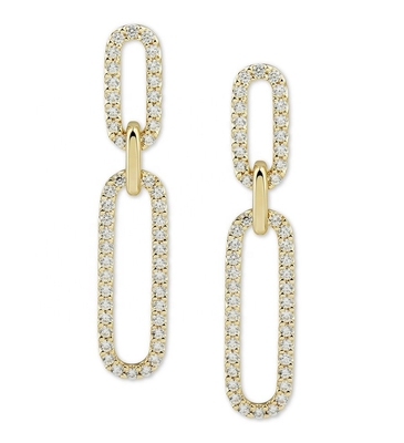 สีขาว CZ 18K Gold การชุบ Pave Link Drop Earrings ผู้หญิง เครื่องประดับแฟชั่น