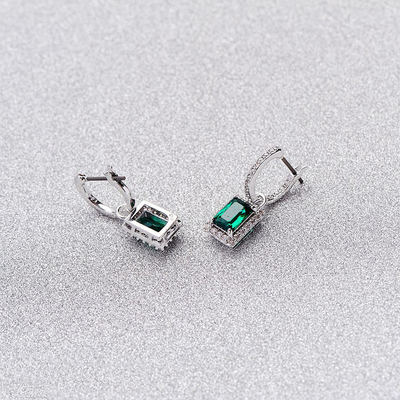 สีเขียว CZ ไดมอนด์ 925 สเตอร์ลิ่ง เงินคลาสสิค