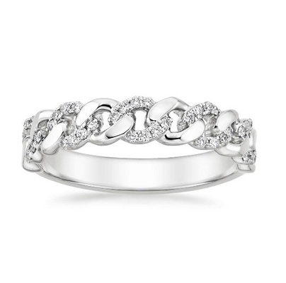 Micron Pave CZ 18K โกลด์ ชุบ Stacking Chain Link 925 สเตอร์ลิง เงินแหวนผู้หญิง