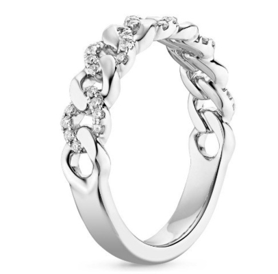 Micron Pave CZ 18K โกลด์ ชุบ Stacking Chain Link 925 สเตอร์ลิง เงินแหวนผู้หญิง