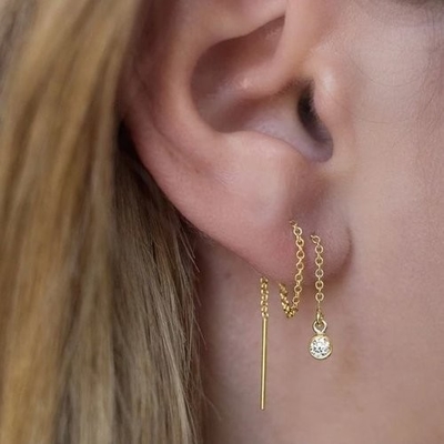 925 เงินสเตอร์ลิง เพียงแค่ 18K ทองคํา Plated หญิง Bezel ลงโซ่ Threader หูหู