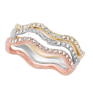 3 ชิ้น Pave แหวนชุด Rhodium ชุบ วงกลมแหวน Sterling เงิน