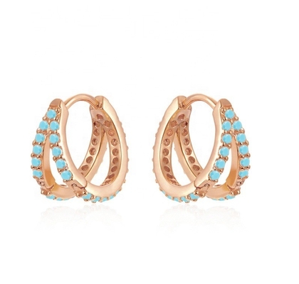 โรเดียม การชุบ Double Turquoise 925 Sterling Silver Cubic เซอร์คอนia Earring สําหรับผู้หญิง