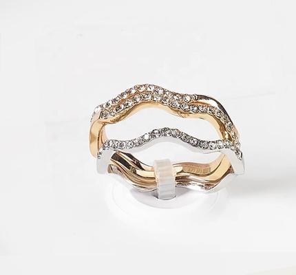 3 ชิ้น Pave แหวนชุด Rhodium ชุบ วงกลมแหวน Sterling เงิน