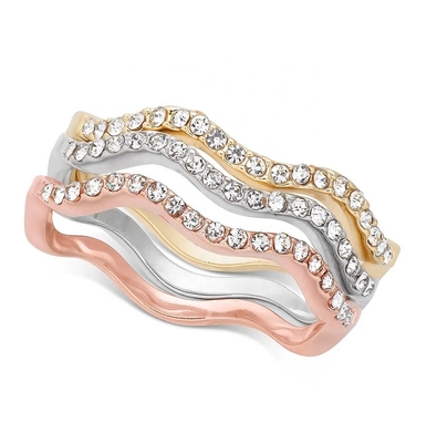 3 ชิ้น Pave แหวนชุด Rhodium ชุบ วงกลมแหวน Sterling เงิน