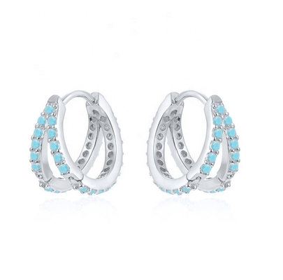 โรเดียม การชุบ Double Turquoise 925 Sterling Silver Cubic เซอร์คอนia Earring สําหรับผู้หญิง
