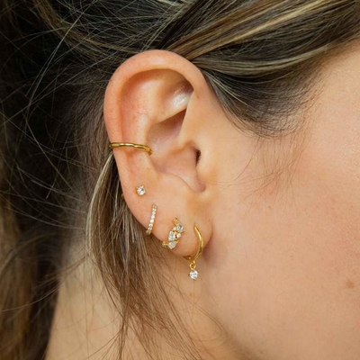 ODM 925 สตอร์ลิง เงิน ห่วง หูหูกลางที่มีทองคําเล็ก 18K Vermeil การชุบ