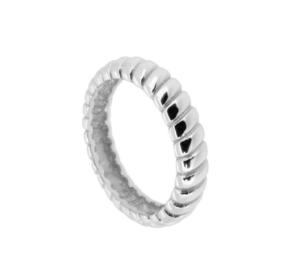 ความกว้าง 6 มม แหวนหมั้นทอง 18K ทองรอดิอุม สี Twist แหวนทอง