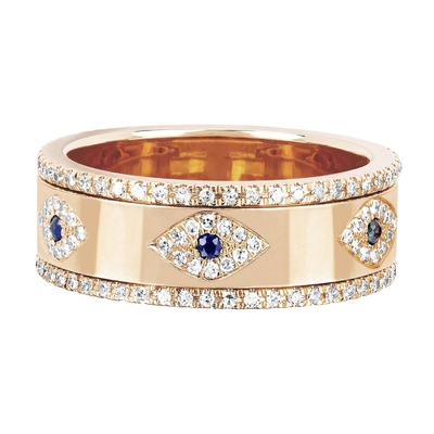 สีฟ้า ซาฟิเรีย สีขาว CZ ตาผู้หญิง วงดนตรีนิรันดร์ ทองแดง Eternity Ring สําหรับผู้หญิง