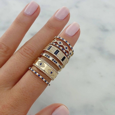 สีฟ้า ซาฟิเรีย สีขาว CZ ตาผู้หญิง วงดนตรีนิรันดร์ ทองแดง Eternity Ring สําหรับผู้หญิง