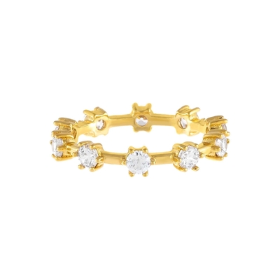 925 สตอร์ลิงสิลเวอร์ เพียงแค่ 18K ทองคํา Vermeil Prong การตั้ง วงดนตรีนิรันดร์ แหวนผู้หญิงบาง