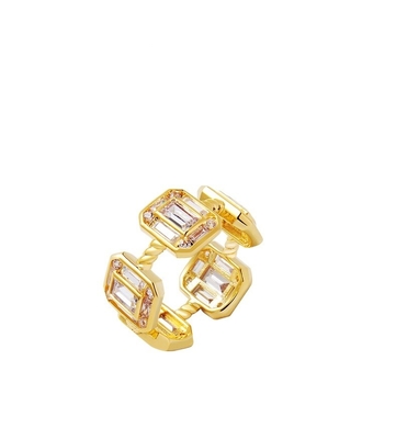 Emerald White CZ หญิง วงดนตรีนิรันดร์ บาแกตต์ 18K ทอง 925 สตอร์ลิง สิลเวอร์แหวน