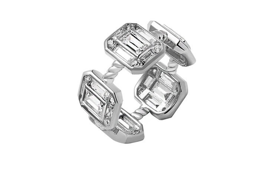 Emerald White CZ หญิง วงดนตรีนิรันดร์ บาแกตต์ 18K ทอง 925 สตอร์ลิง สิลเวอร์แหวน