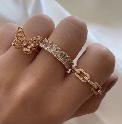 925 สตอร์ลิงเงิน Curb Link Chain แหวน 18K หญิง Cubic เซอร์คอนia แหวน