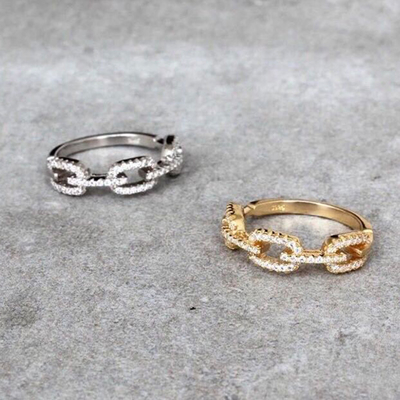 925 สตอร์ลิงเงิน Curb Link Chain แหวน 18K หญิง Cubic เซอร์คอนia แหวน