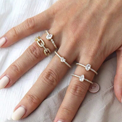 925 สตอร์ลิงเงิน Curb Link Chain แหวน 18K หญิง Cubic เซอร์คอนia แหวน
