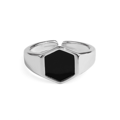 14K ทองคํา Plated สีดํา Agate วงแหวน Cuff ใน 925 เงินสําหรับบุคคลที่มีสติสไตล์
