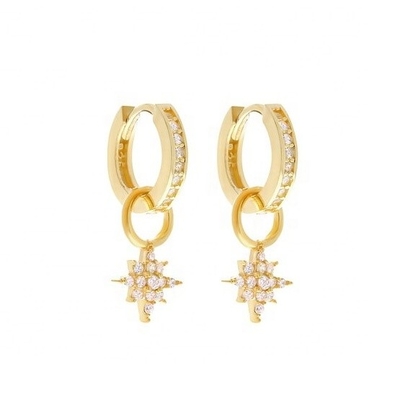 925 สตอร์ลิง เงิน มินิ Starburst Pave CZ Huggie หูหูพร้อมส่งไวและปลอดภัย