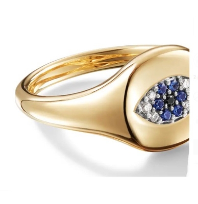 สินค้าสะสมสายเคเบิลบราซิล Evil Eye มินิพิงกี้วงแหวน 18K ทอง สีขาว CZ 925 เงิน